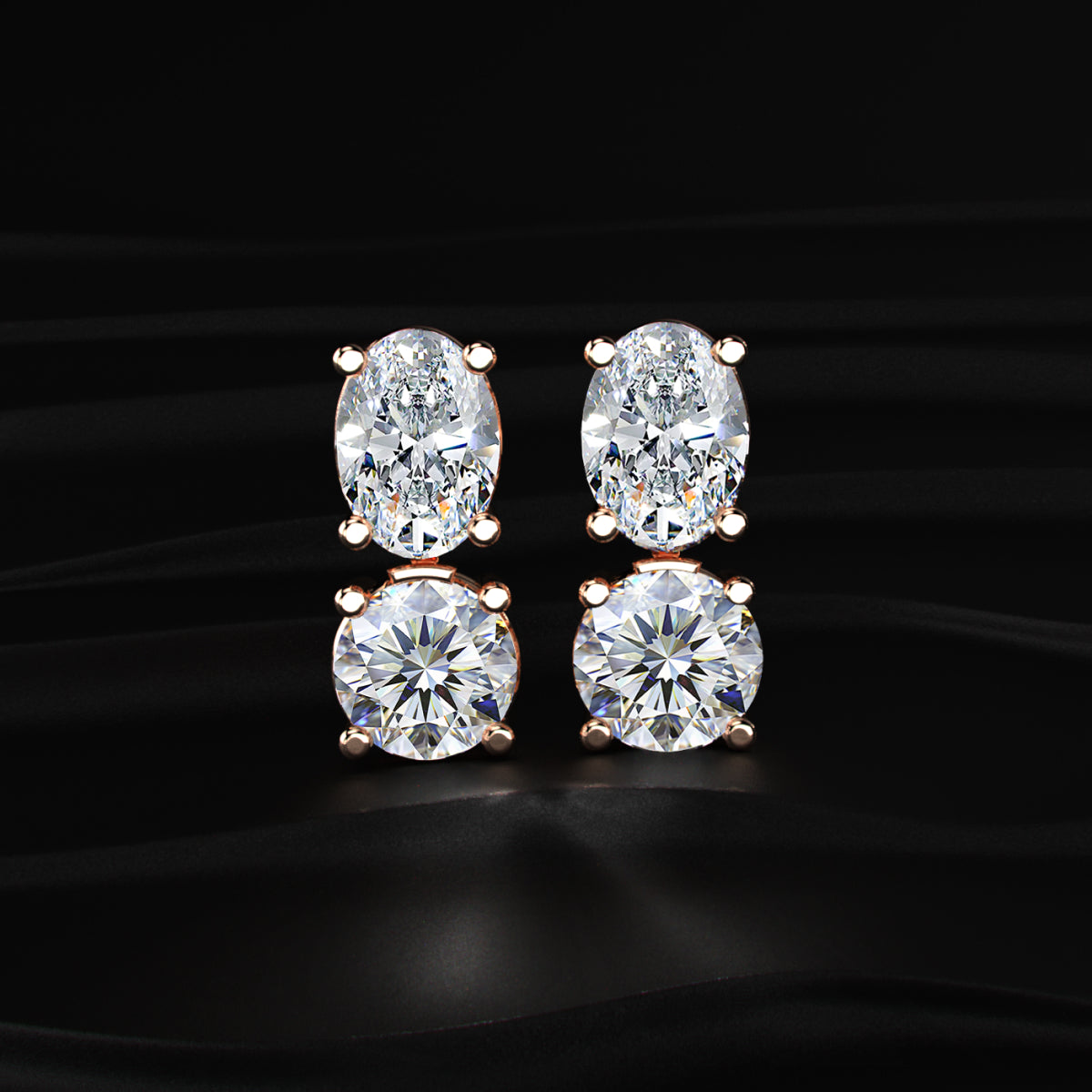 Round and Oval Duo Drop Earrings