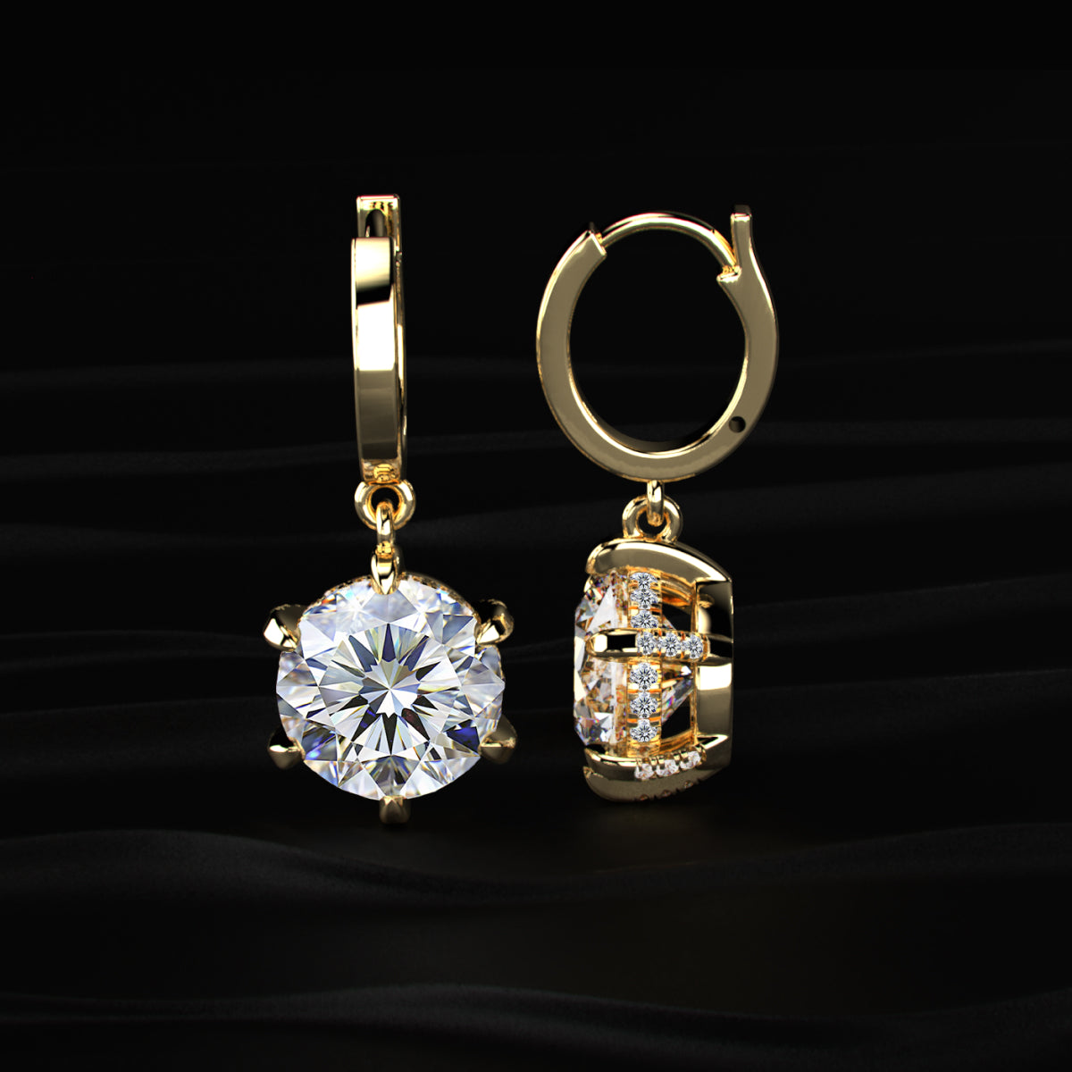 Round Cut Solitaire Diamond Leverback Dangle Earrings | Earthly Jewels