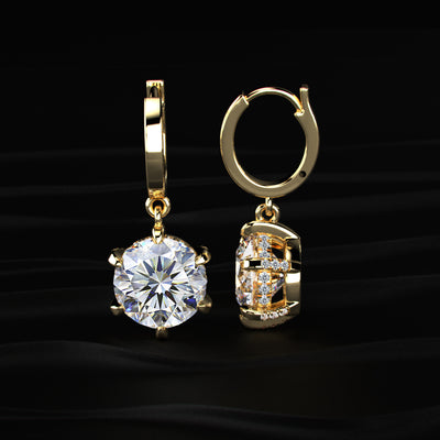Round Cut Solitaire Diamond Leverback Dangle Earrings | Earthly Jewels