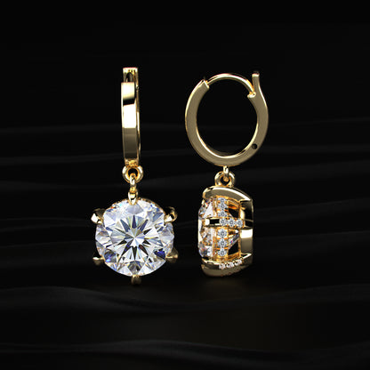 Round Cut Solitaire Diamond Leverback Dangle Earrings | Earthly Jewels