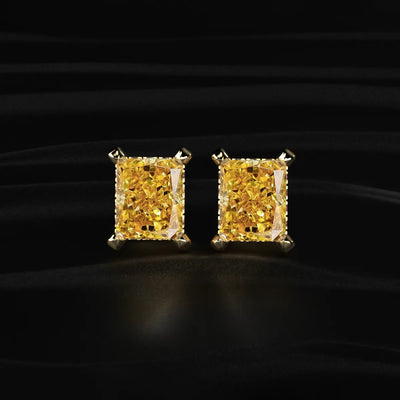 Yellow Radiant Cut Lab Diamond Stud Earring | Earthly Jewels