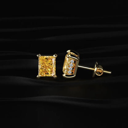 Yellow Radiant Cut Lab Diamond Stud Earring | Earthly Jewels