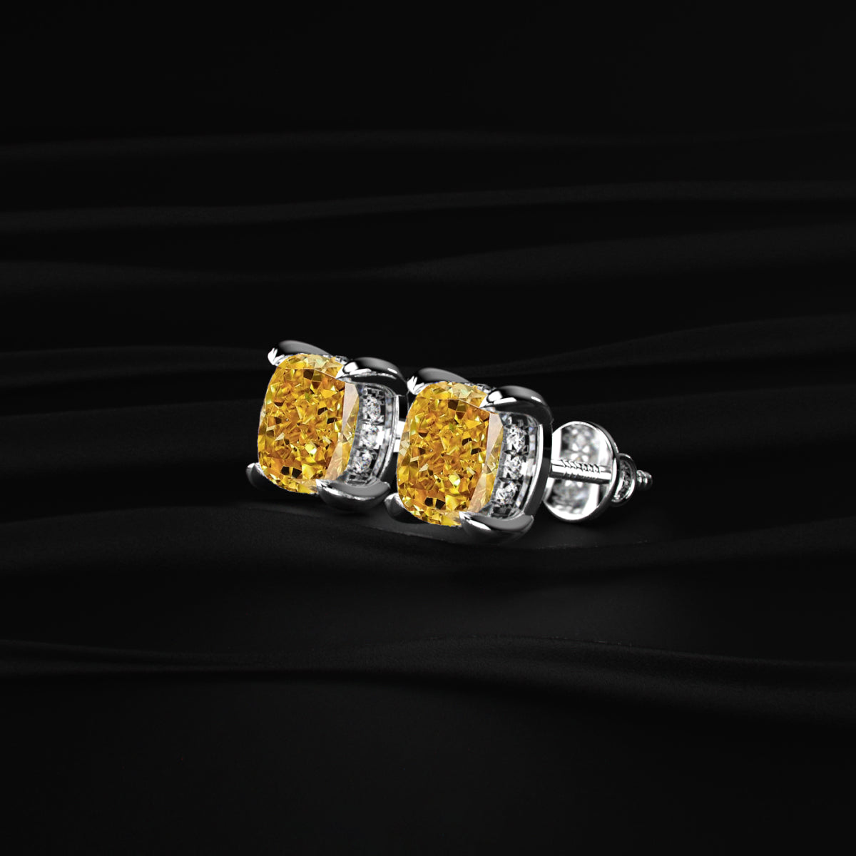 Cushion Cut Yellow Diamond Studs | Earthly Jewels