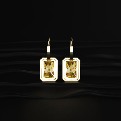 Radiant Cut Yellow Diamond Solitaire Leverback Earrings