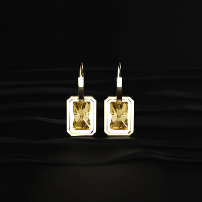 Radiant Cut Yellow Diamond Solitaire Leverback Earrings | Earthly Jewels