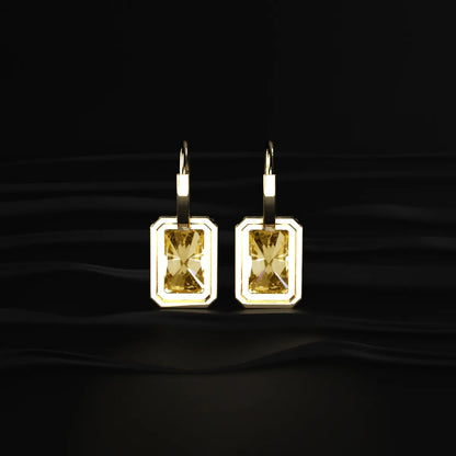 Radiant Cut Yellow Diamond Solitaire Leverback Earrings | Earthly Jewels