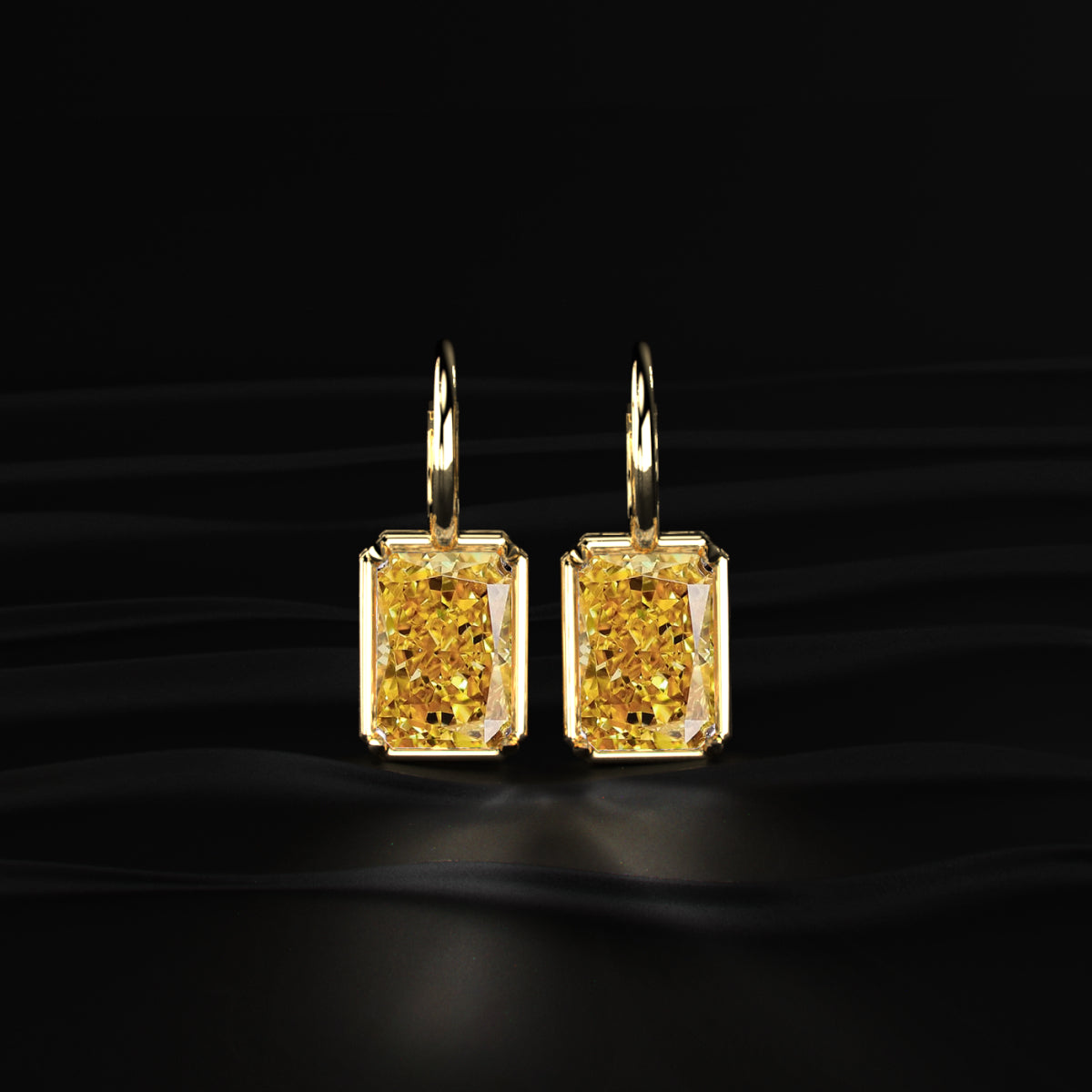 Radiant Cut Yellow Diamond Solitaire Leverback Earrings