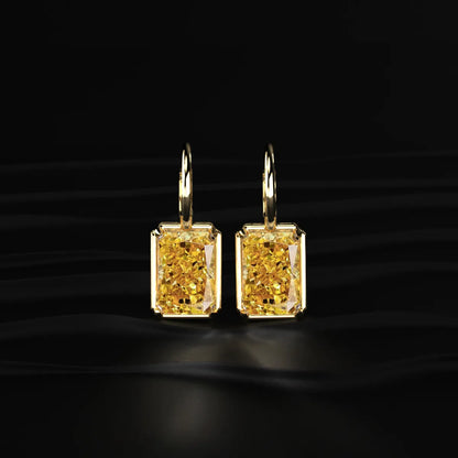 Radiant Cut Yellow Diamond Solitaire Leverback Earrings | Earthly Jewels