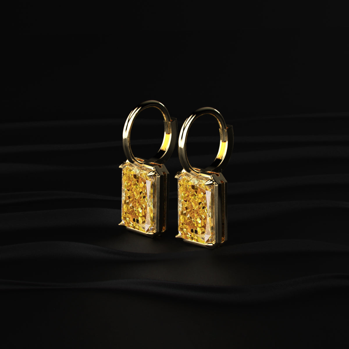Radiant Cut Yellow Diamond Solitaire Leverback Earrings