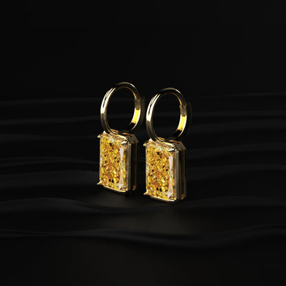 Radiant Cut Yellow Diamond Solitaire Leverback Earrings