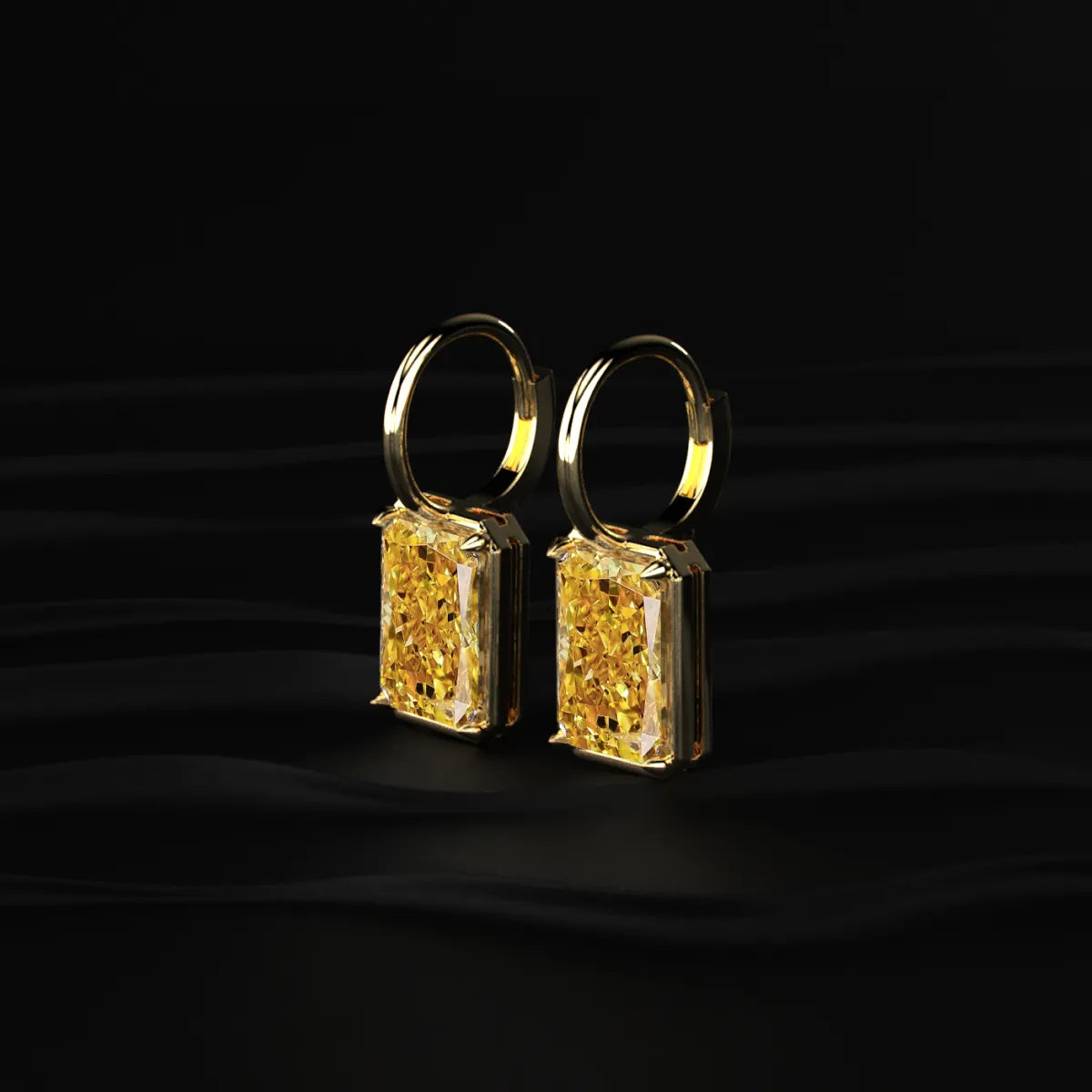 Radiant Cut Yellow Diamond Solitaire Leverback Earrings | Earthly Jewels