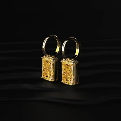 Radiant Cut Yellow Diamond Solitaire Leverback Earrings | Earthly Jewels