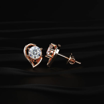 Round Diamond Half Heart Shape Stud | Earthly Jewels   