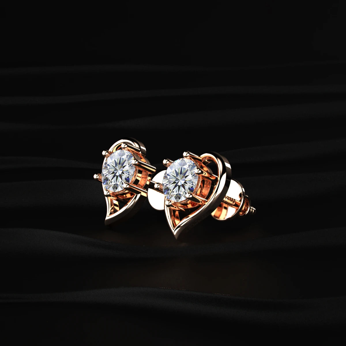 Round Diamond Half Heart Shape Stud | Earthly Jewels   