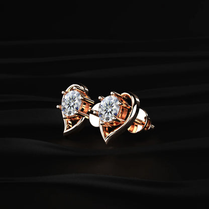 Round Diamond Half Heart Shape Stud | Earthly Jewels   