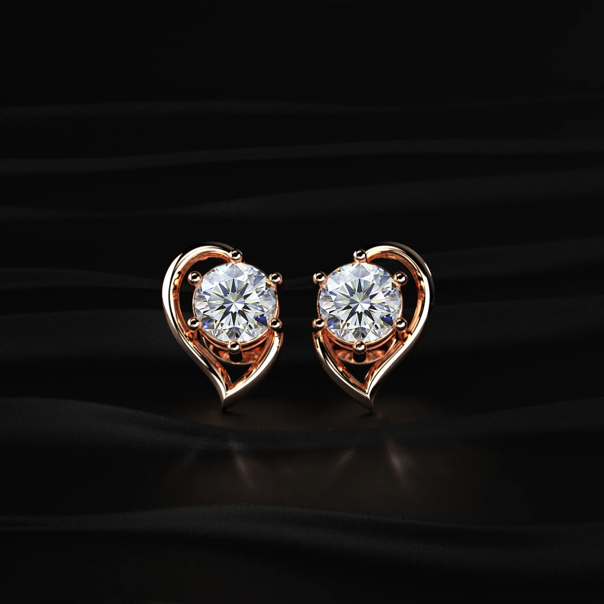 Round Diamond Half Heart Shape Stud | Earthly Jewels   