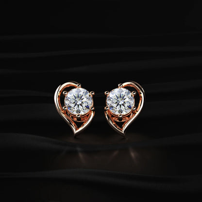 Round Diamond Half Heart Shape Stud | Earthly Jewels   
