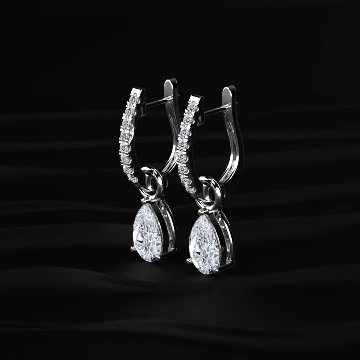Pear Cut Solitaire Drop Hoops | Earthly Jewels   