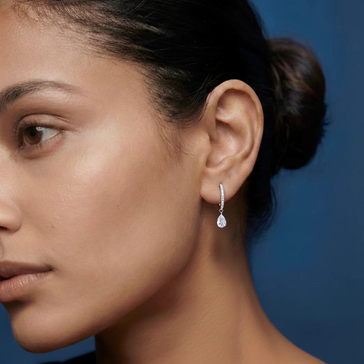 Pear Cut Solitaire Drop Hoops | Earthly Jewels   