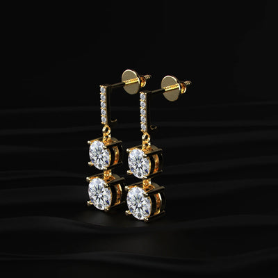 Round Solitaire Double Diamond Drop Earring | Earthly Jewels   