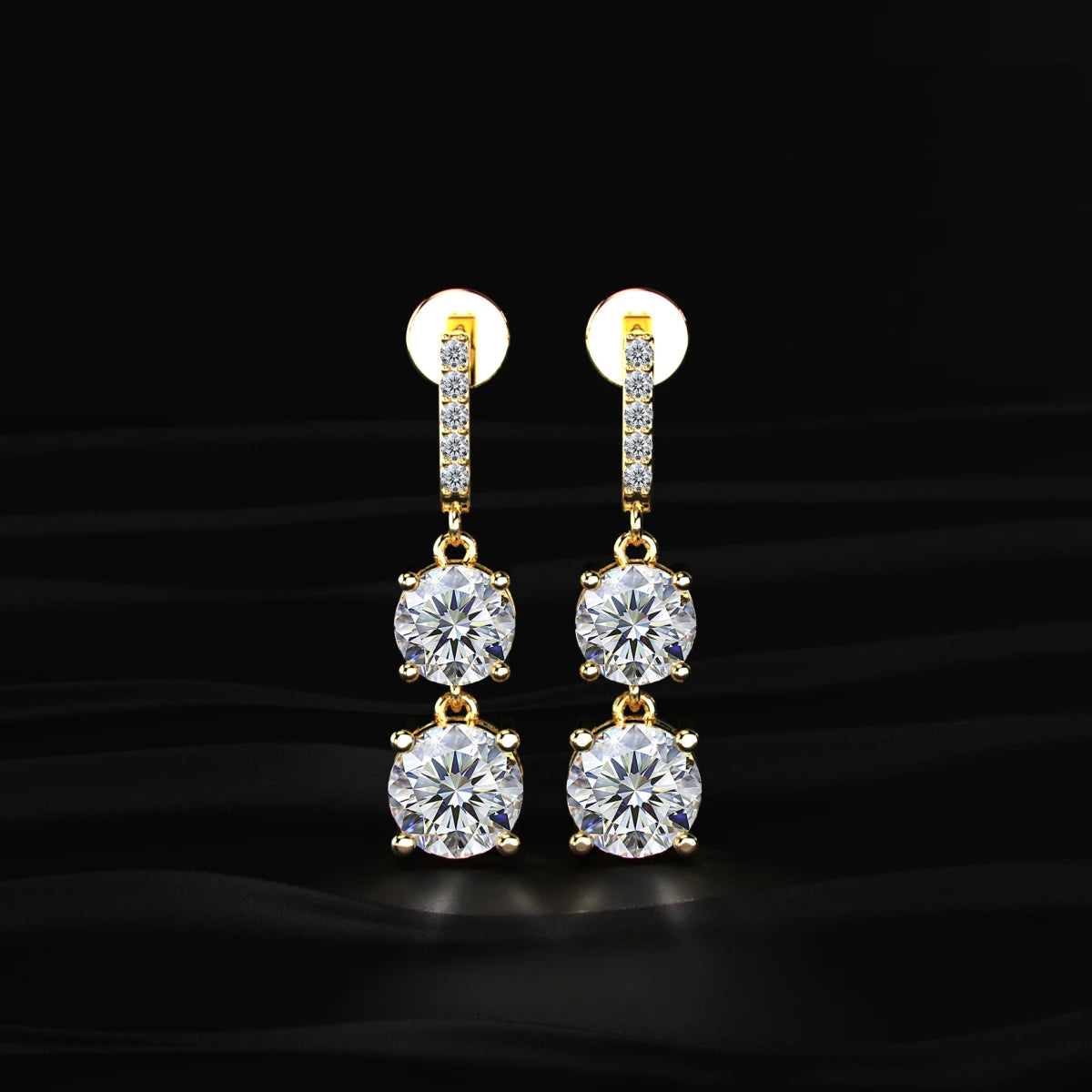 Round Solitaire Double Diamond Drop Earring | Earthly Jewels   