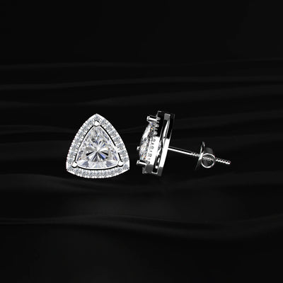 Trillion Cut Diamond Pave Halo Stud Earrings | Earthly Jewels