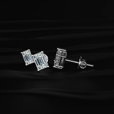 Double Emerald Cut Lab Diamond Stud Earrings | Earthly Jewels   