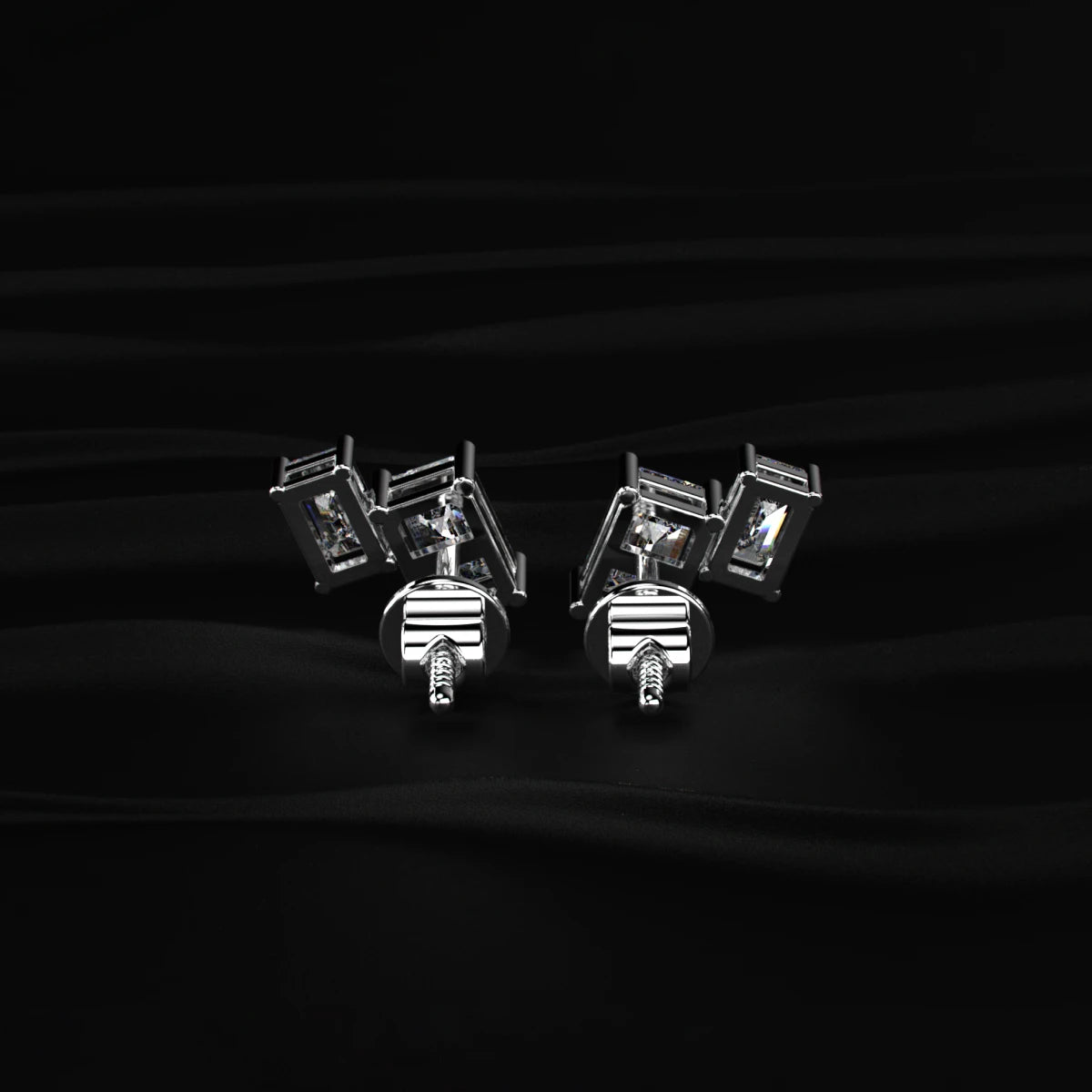 Double Emerald Cut Lab Diamond Stud Earrings | Earthly Jewels   