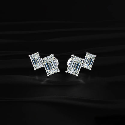 Double Emerald Cut Lab Diamond Stud Earrings | Earthly Jewels   