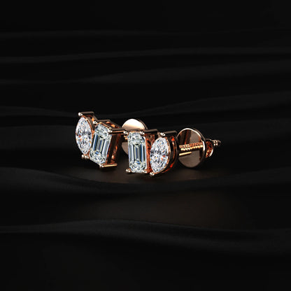 Marquise & Emerald Cut Lab Grown Diamond Toi et Moi Earrings | Earthly Jewels   