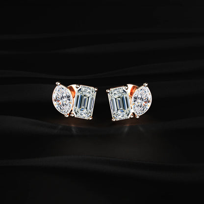 Marquise & Emerald Cut Lab Grown Diamond Toi et Moi Earrings | Earthly Jewels   