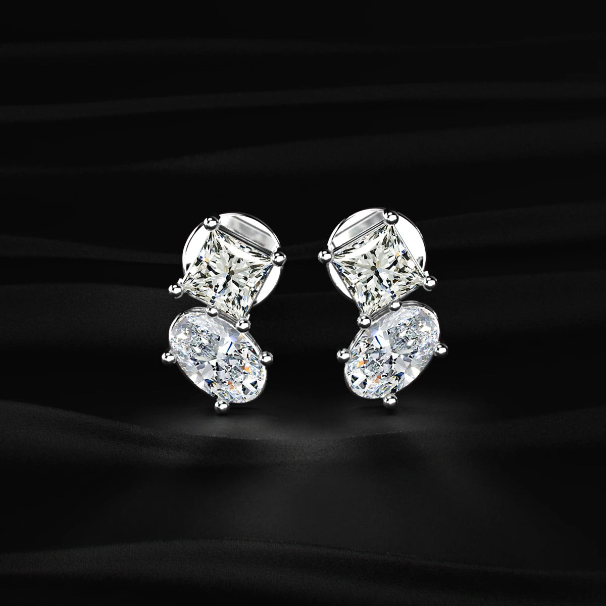 Toi et Moi Princess and Oval Diamond Stud Earrings | Earthly Jewels   