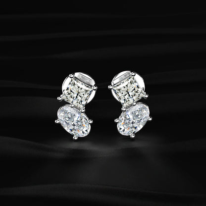 Toi et Moi Princess and Oval Diamond Stud Earrings | Earthly Jewels   