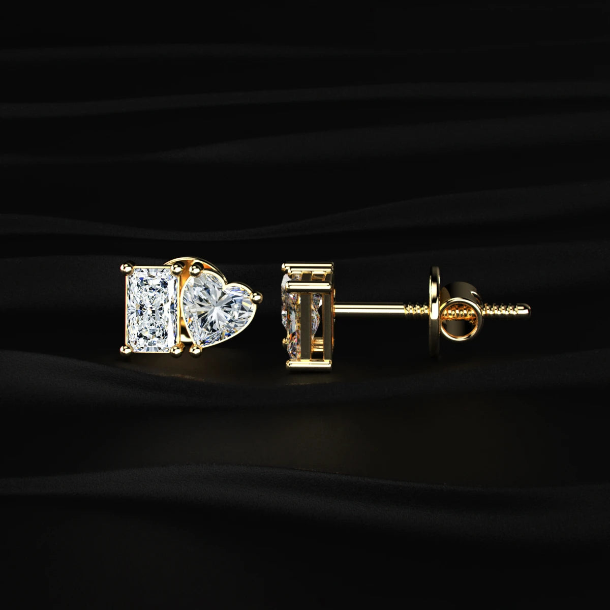 Lab Diamond Radiant And Heart Cut Toi Et Moi Earrings | Earthly Jewels   