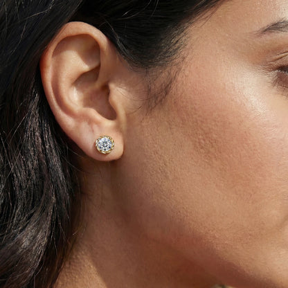 Round Cut Diamond Stud Earrings | Earthly Jewels | Model Image