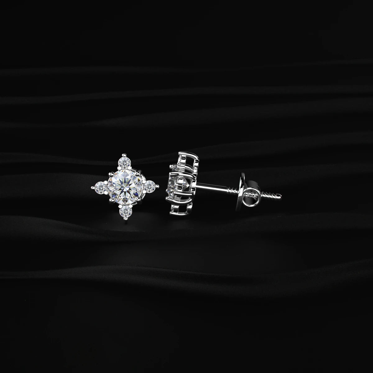 Round Cut Diamond Flower Cluster Stud Earrings | Earthly Jewels