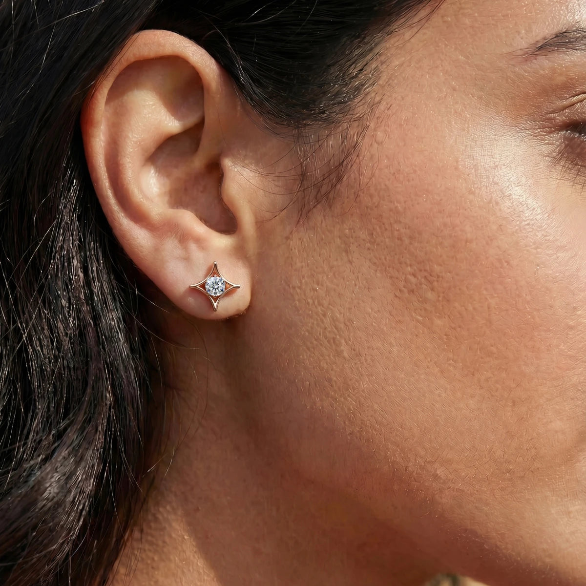  Round Shape Diamond Star Stud Earrings | Earthly Jewels | Model Image
