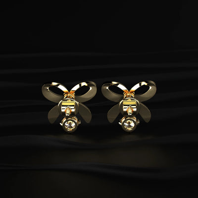 Round Shape Diamond Bow Stud Earrings | Earthly Jewels