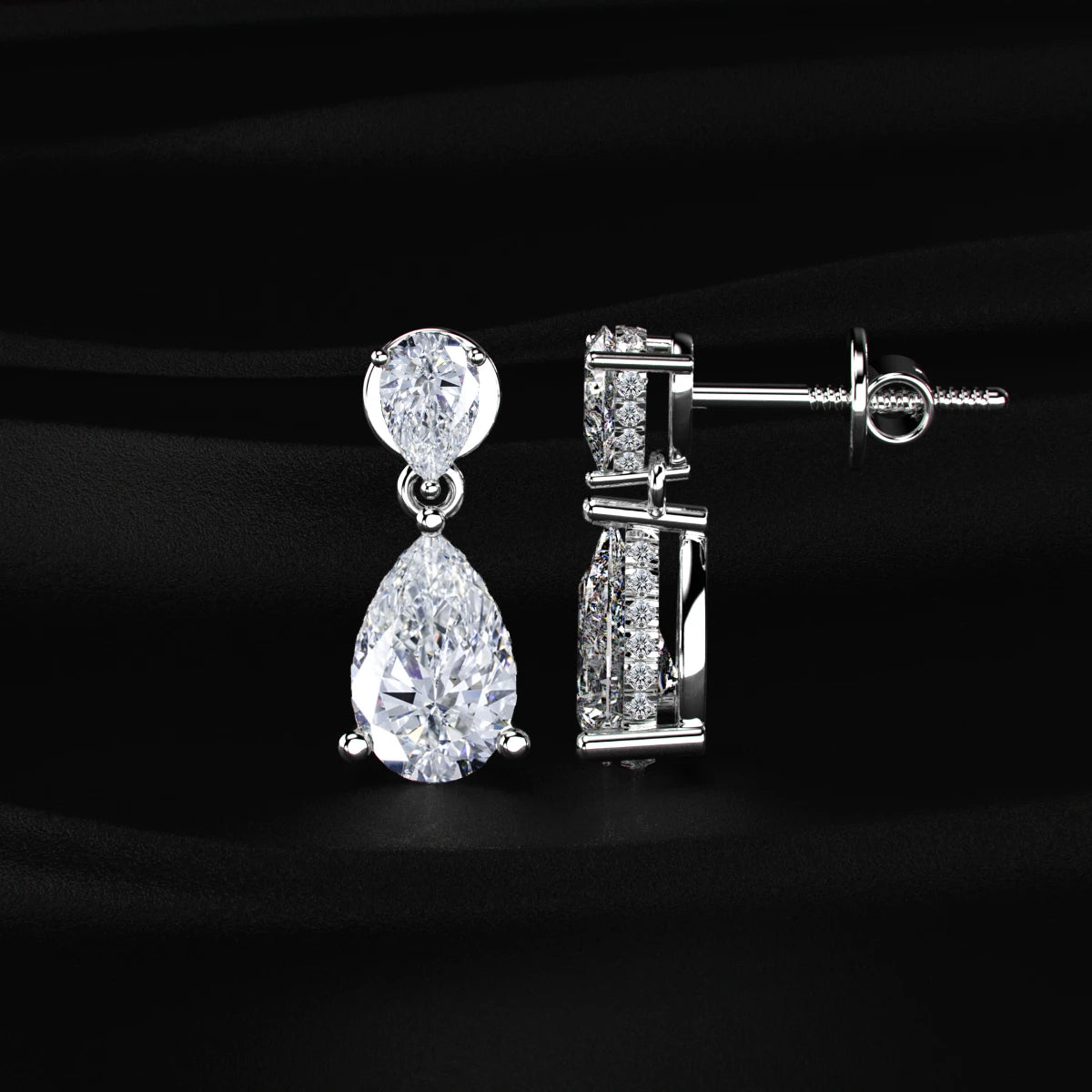 Pear Cut Diamond Drop Stud Earrings