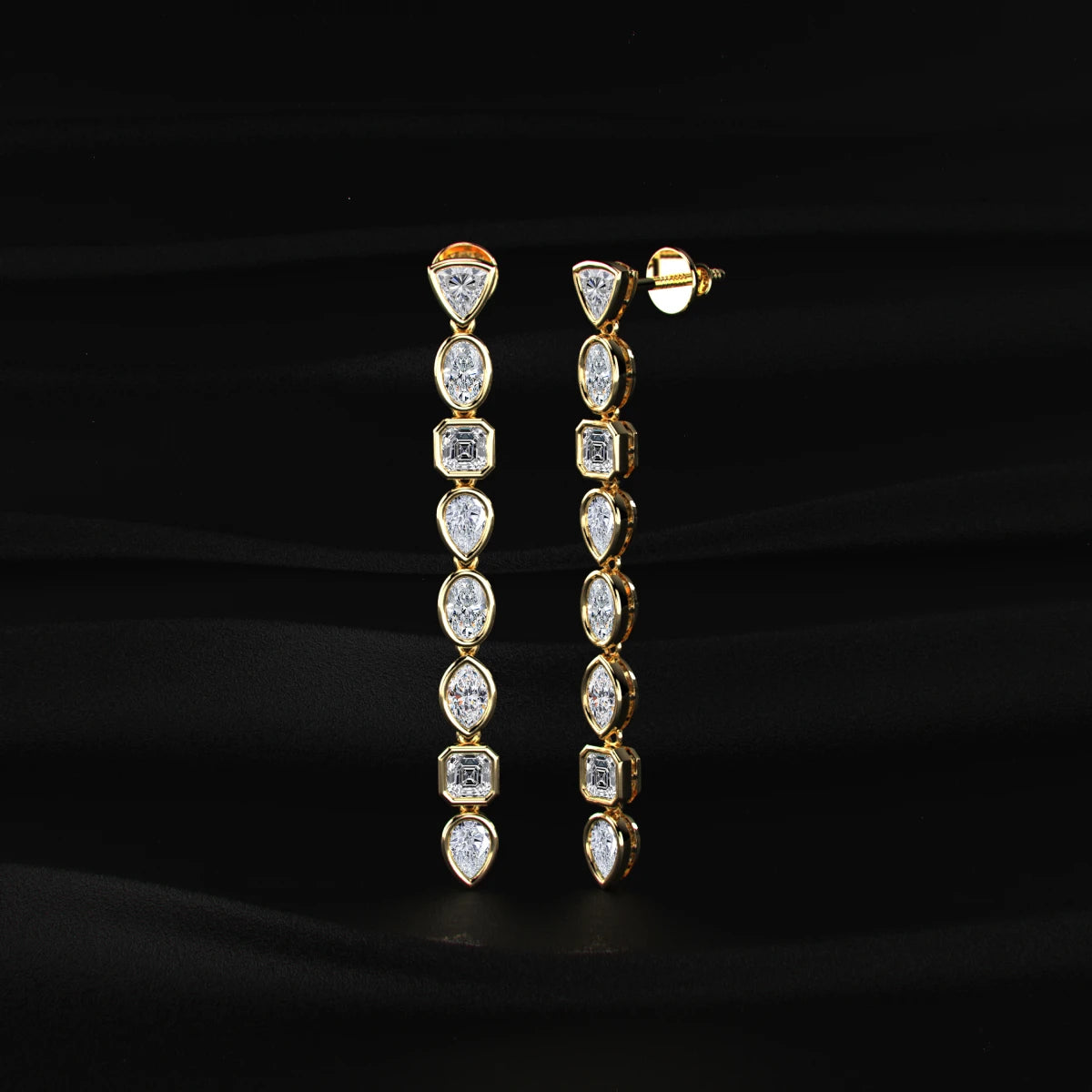 Multi Shape Bezel Set Diamond Drop Earrings