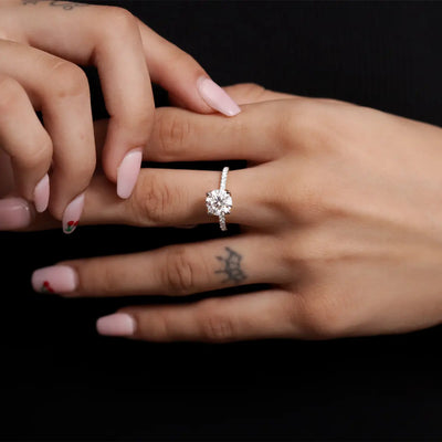 Round Solitaire Shape Floral Ring With Pave Band | Earthly Jewels
