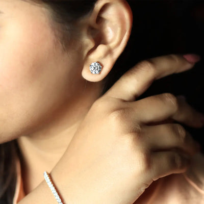 2Ctw Lotus Radiance with Round Solitaire Stud | Earthly Jewels