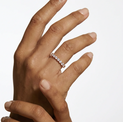 Pink Diamond Eternity Band | Earthly Jewels | Model Image