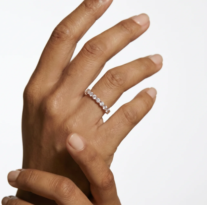 Pink Diamond Eternity Band | Earthly Jewels | Model Image