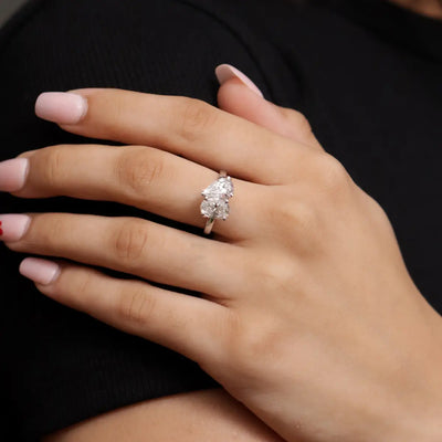 Oval And Pear Solitaire Floral Toi Et Moi Ring | Earthly Jewels