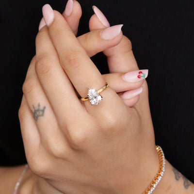 Pear Solitaire Floral Prong Ring | Earthly Jewels
