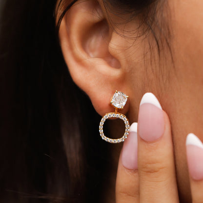3 in 1 Cushion Cut Stud Earrings With Detachable Halo