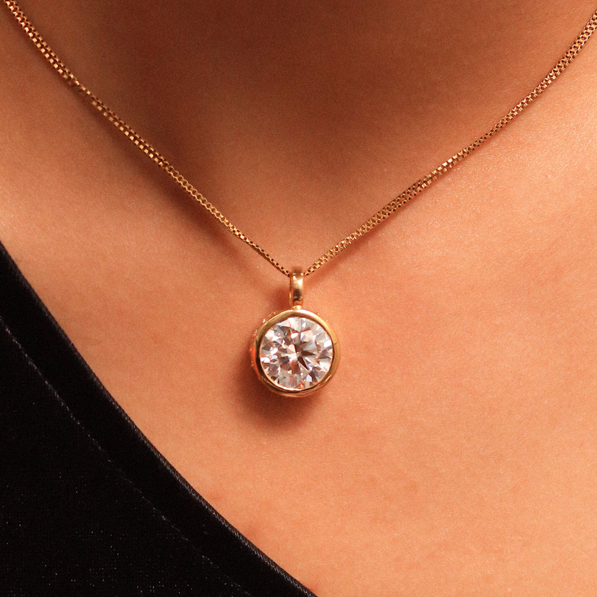Round Solitaire Bezel Pendent With Hidden Halo | Earthly Jewels