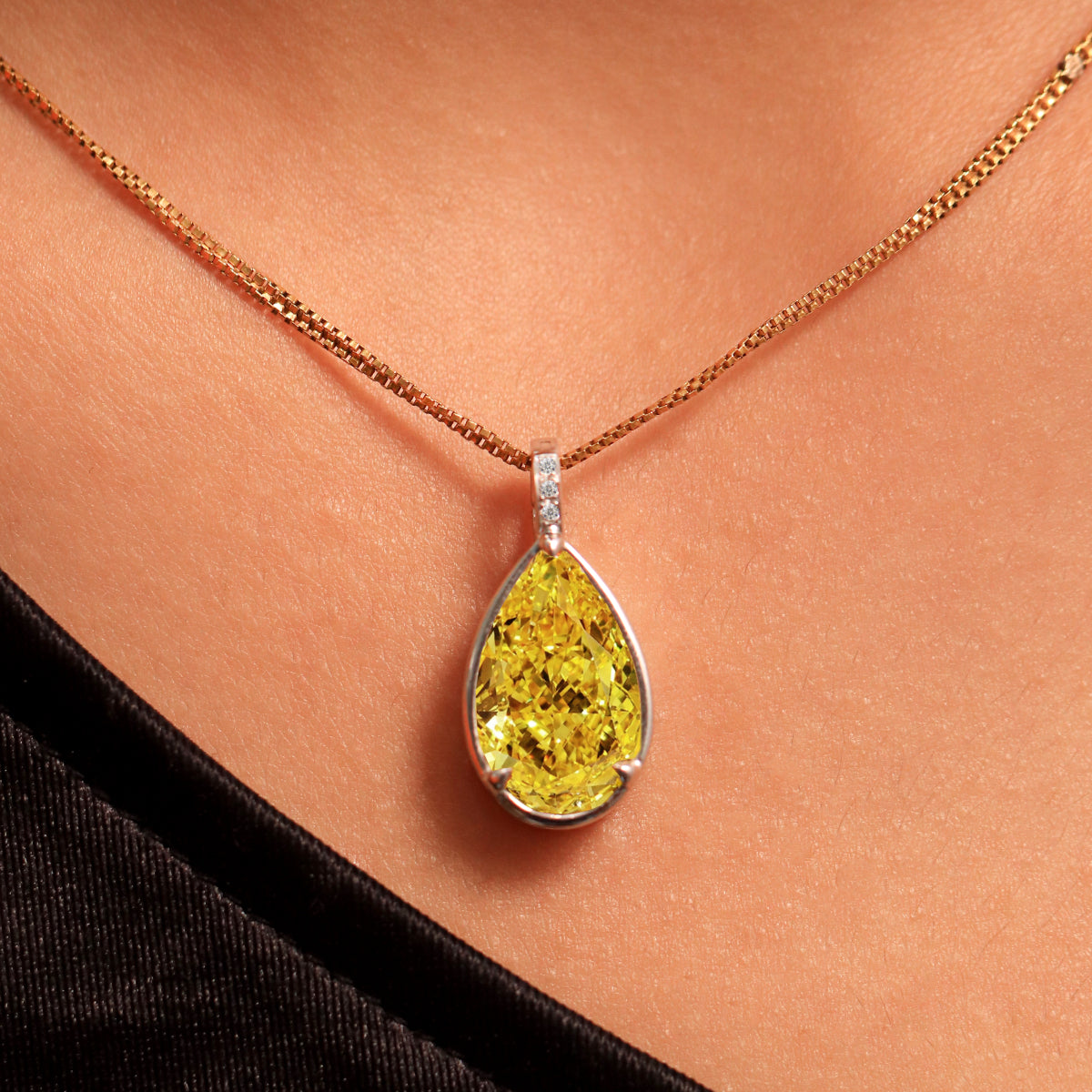 Yellow Pear Lab Diamond Bezel Solitaire Pendant | Earthly jewels 