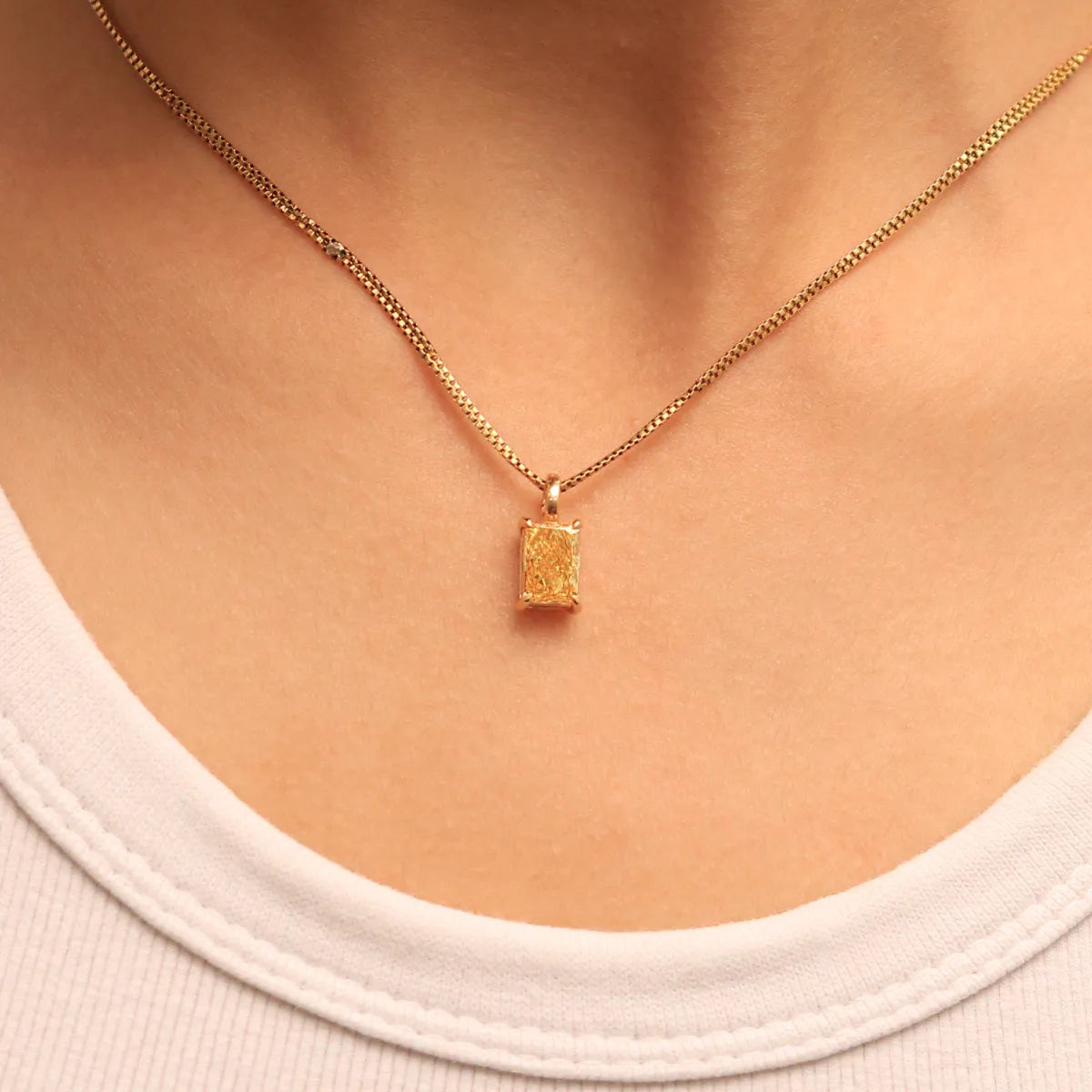 Yellow Radiant Diamond Solitaire Pendent | Earthly Jewels